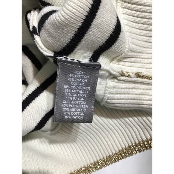 Marled Black Cream Striped Crew Neck Ribbed Sweater MED - Picture 8 of 9